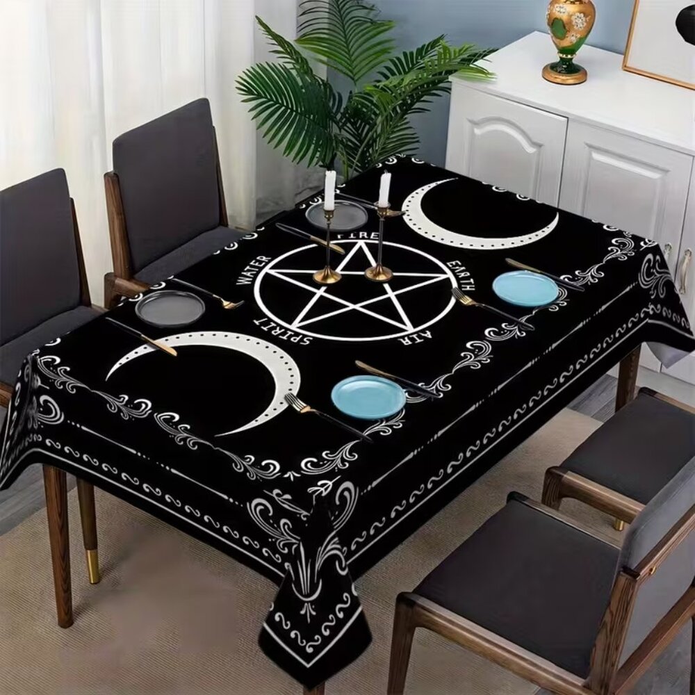 {NEW} Rectangular Gothic Polyester Tablecloth Black